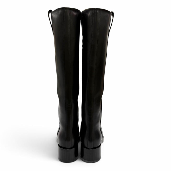 美品☆HERMES エルメス 232032Z Horse ホース Hデザイン レザー ロングブーツ ブラック 35 イタリア製 レディース