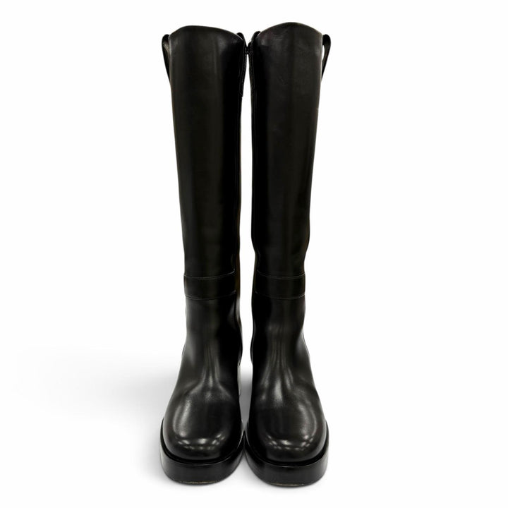 美品☆HERMES エルメス 232032Z Horse ホース Hデザイン レザー ロングブーツ ブラック 35 イタリア製 レディース