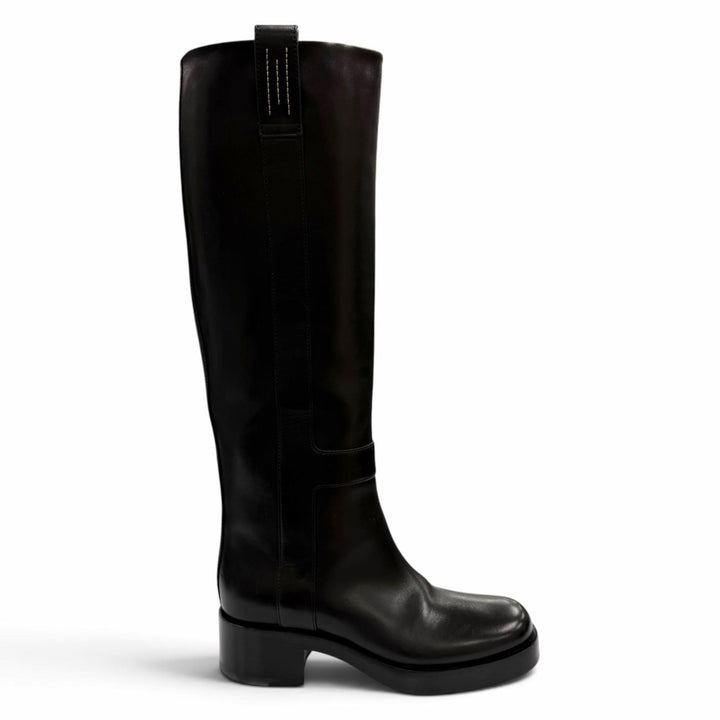 美品☆HERMES エルメス 232032Z Horse ホース Hデザイン レザー ロングブーツ ブラック 35 イタリア製 レディース