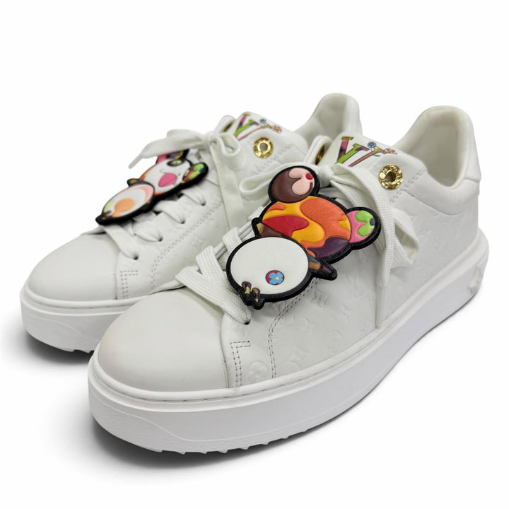 美品☆LOUIS VUITTON MURAKAMI ルイヴィトン 村上隆 1AGZGP タイムアウト・ライン レザー スニーカー ホワイト 38 イタリア製 保存袋付き