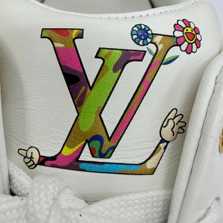 美品☆LOUIS VUITTON MURAKAMI ルイヴィトン 村上隆 1AGZGP タイムアウト・ライン レザー スニーカー ホワイト 38 イタリア製 保存袋付き