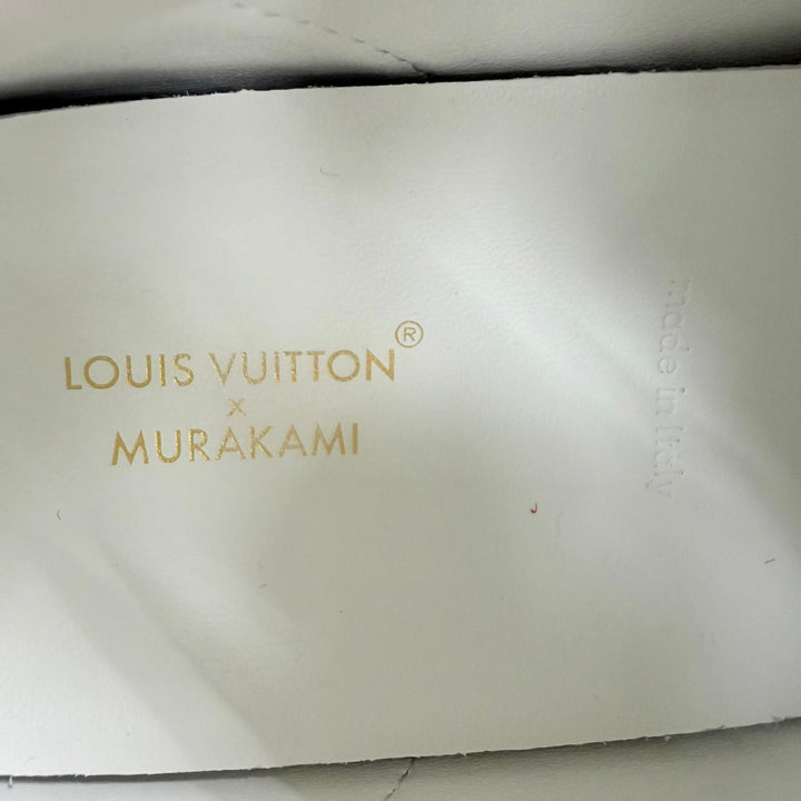 美品☆LOUIS VUITTON MURAKAMI ルイヴィトン 村上隆 1AGZGP タイムアウト・ライン レザー スニーカー ホワイト 38 イタリア製 保存袋付き