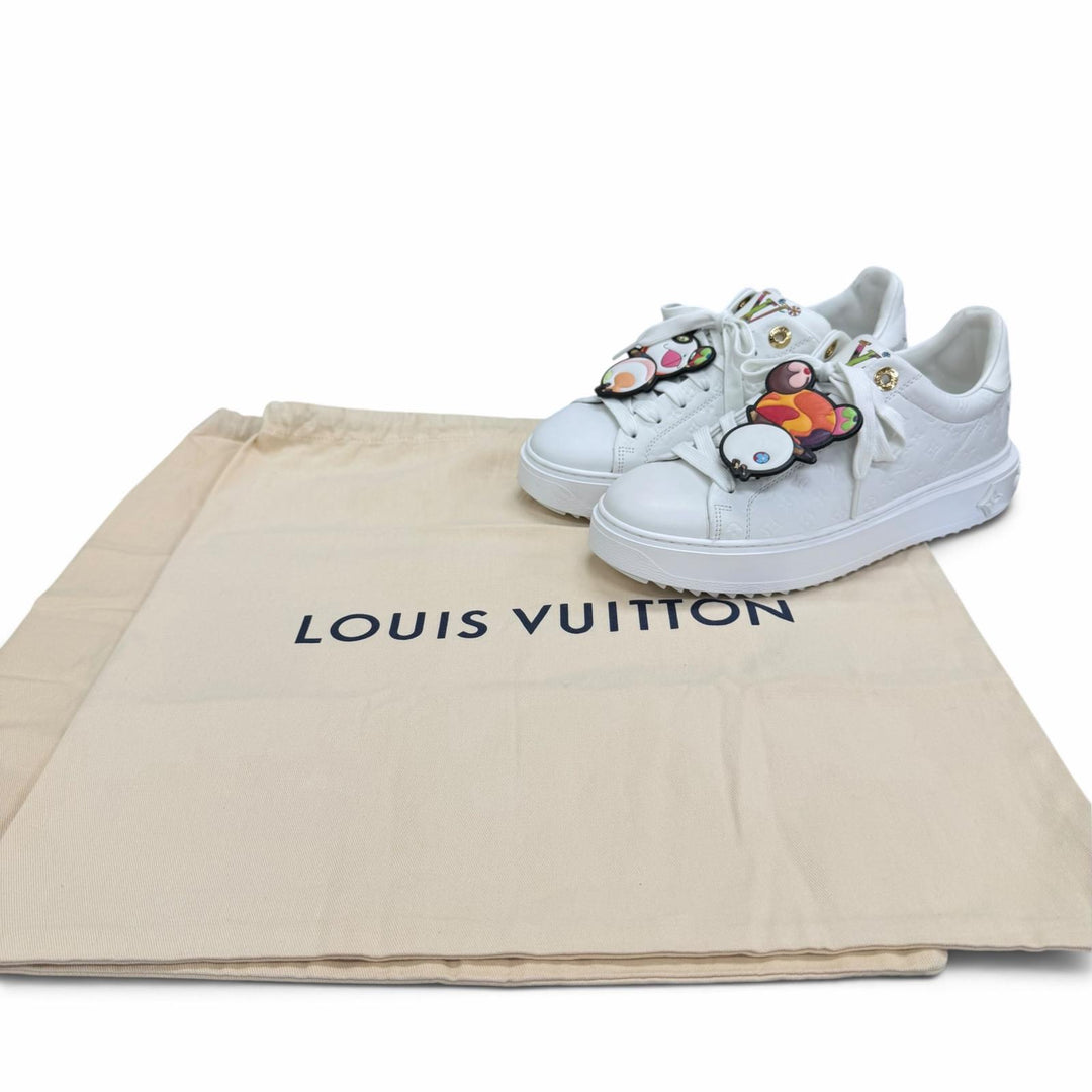 美品☆LOUIS VUITTON MURAKAMI ルイヴィトン 村上隆 1AGZGP タイムアウト・ライン レザー スニーカー ホワイト 38 イタリア製 保存袋付き