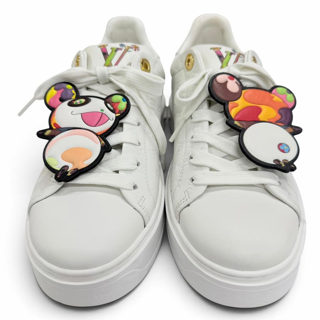美品☆LOUIS VUITTON MURAKAMI ルイヴィトン 村上隆 1AGZGP タイムアウト・ライン レザー スニーカー ホワイト 38 イタリア製 保存袋付き