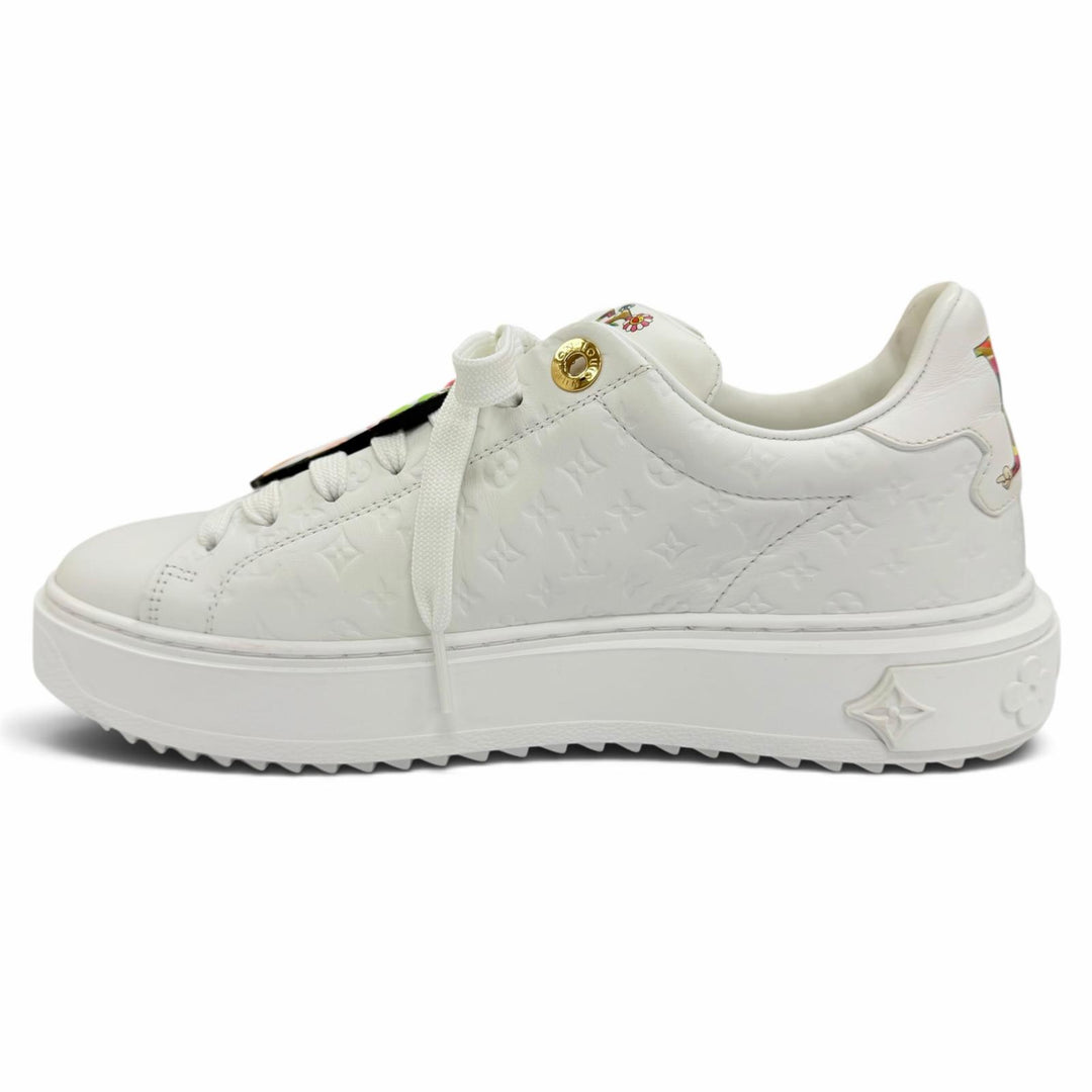美品☆LOUIS VUITTON MURAKAMI ルイヴィトン 村上隆 1AGZGP タイムアウト・ライン レザー スニーカー ホワイト 38 イタリア製 保存袋付き