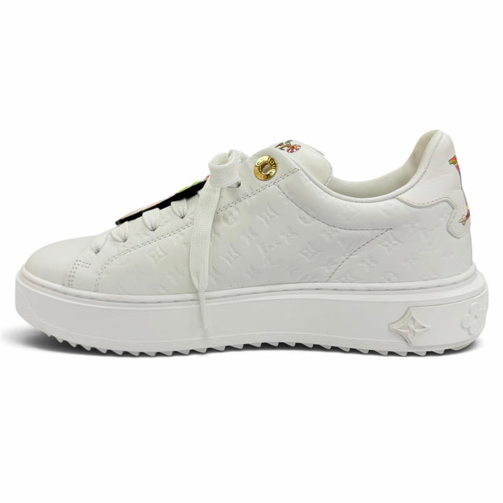 美品☆LOUIS VUITTON MURAKAMI ルイヴィトン 村上隆 1AGZGP タイムアウト・ライン レザー スニーカー ホワイト 38 イタリア製 保存袋付き