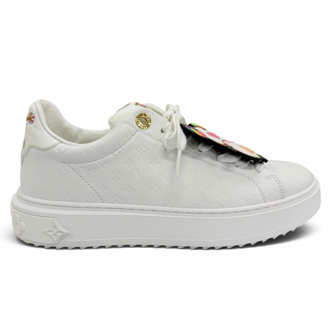 美品☆LOUIS VUITTON MURAKAMI ルイヴィトン 村上隆 1AGZGP タイムアウト・ライン レザー スニーカー ホワイト 38 イタリア製 保存袋付き
