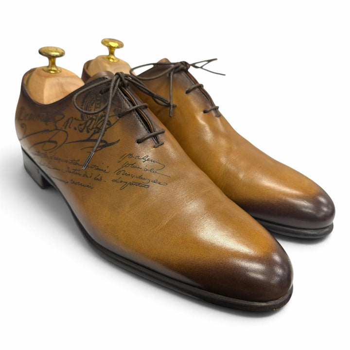 美品□BERLUTI ベルルッティ パティーヌレザー アレッサンドロ スクリット カリグラフィ オックスフォード ドレスシューズ 7 イタリア製