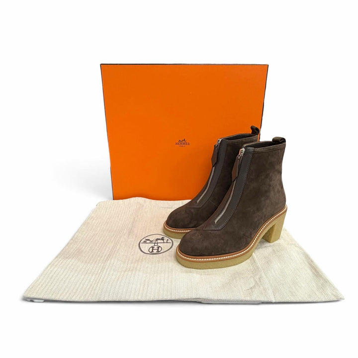 未使用品△HERMES エルメス 242074Z シングル55 スウェードレザー センタージップ アンクルブーツ ショートブーツ ダークブラウン 36.5