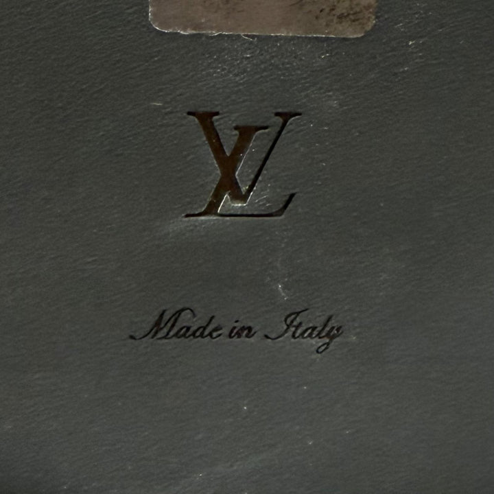 極美品★LOUIS VUITTON ルイヴィトン アカデミーライン モノグラム チェーンデザイン レザー ローファー ネイビー 37 イタリア製