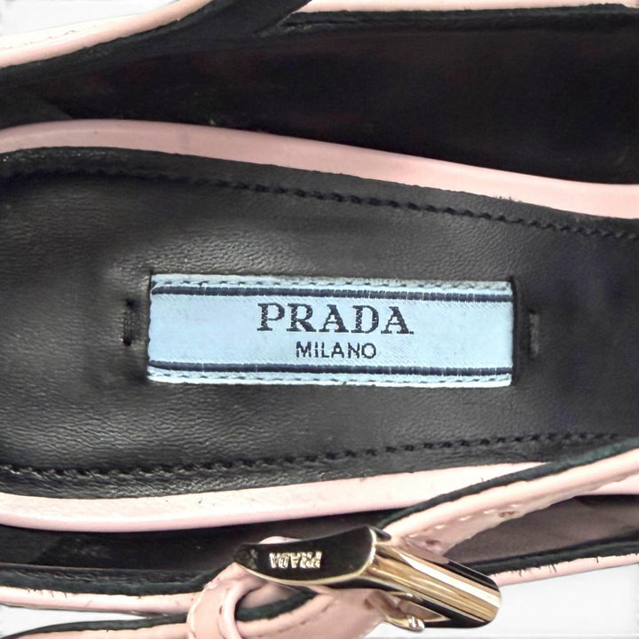 未使用品△PRADA プラダ トライアングルロゴ アンクルストラップ グラデーション レザー パンプス ピンク ブラック IT 36 伊製 箱付き