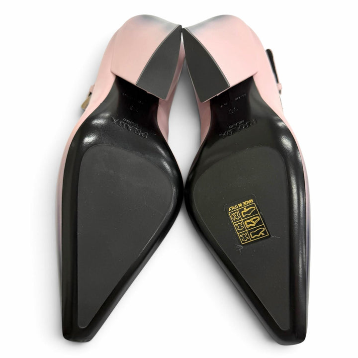 未使用品△PRADA プラダ トライアングルロゴ アンクルストラップ グラデーション レザー パンプス ピンク ブラック IT 36 伊製 箱付き