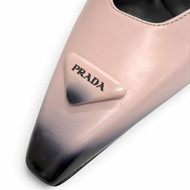 未使用品△PRADA プラダ トライアングルロゴ アンクルストラップ グラデーション レザー パンプス ピンク ブラック IT 36 伊製 箱付き