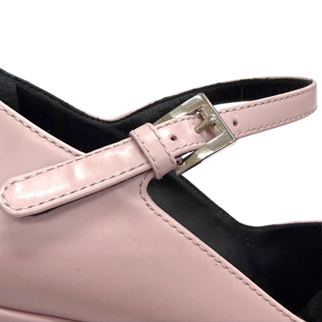 未使用品△PRADA プラダ トライアングルロゴ アンクルストラップ グラデーション レザー パンプス ピンク ブラック IT 36 伊製 箱付き
