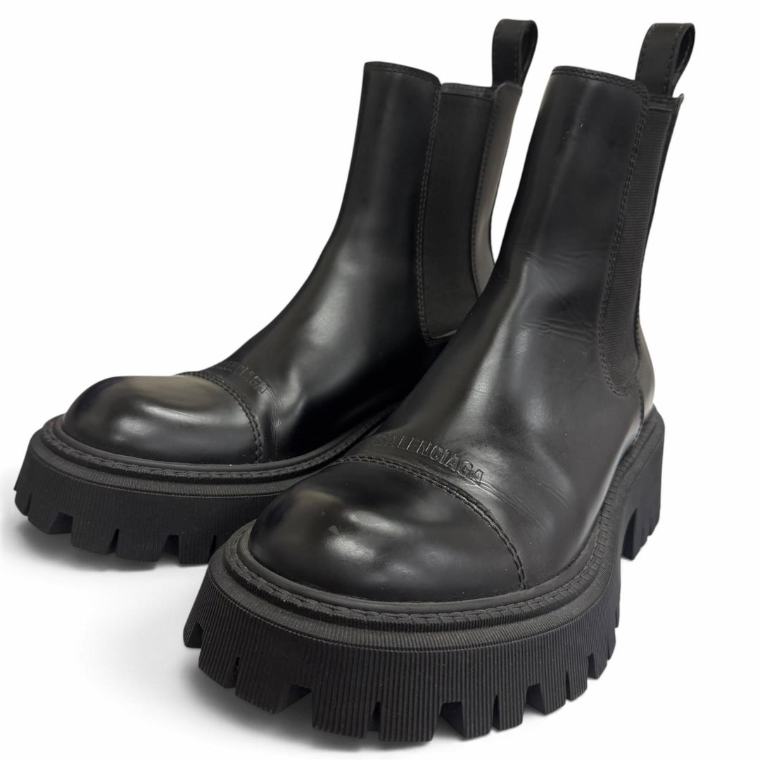 極美品□BALENCIAGA バレンシアガ 636599 TRACTOR 20MM レザー 厚底 サイドゴア チェルシー ブーツ ブラック 40 イタリア製 メンズ