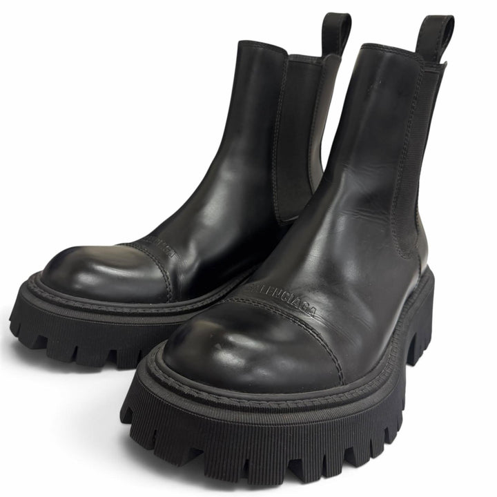 極美品□BALENCIAGA バレンシアガ 636599 TRACTOR 20MM レザー 厚底 サイドゴア チェルシー ブーツ ブラック 40 イタリア製 メンズ