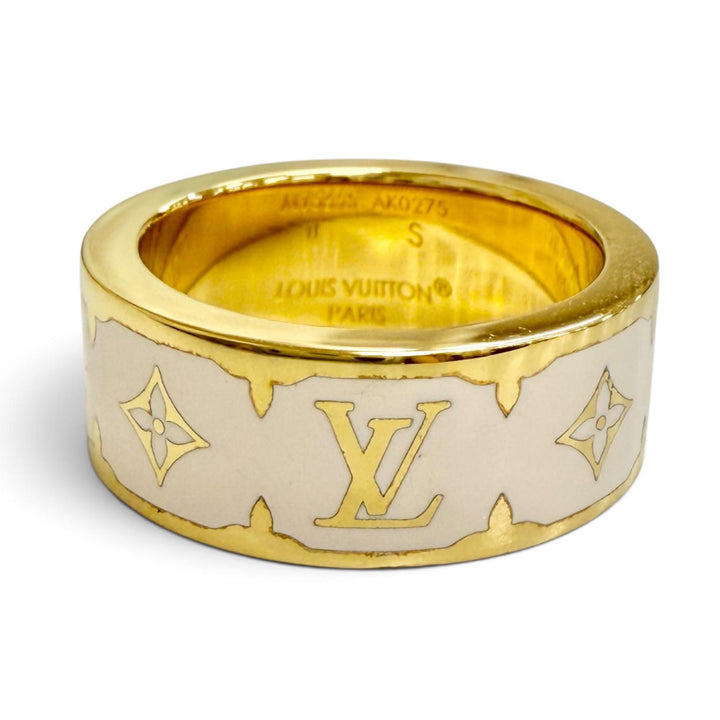 美品△LOUIS VUITTON ルイヴィトン M1565S フライト モード リング ナノ グラム エナメル ー ブロン モノグラムフラワー 指輪 S JP10号