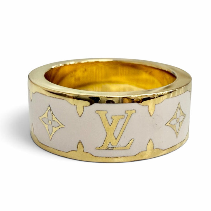 美品△LOUIS VUITTON ルイヴィトン M1565S フライト モード リング ナノ グラム エナメル ー ブロン モノグラムフラワー 指輪 S JP10号