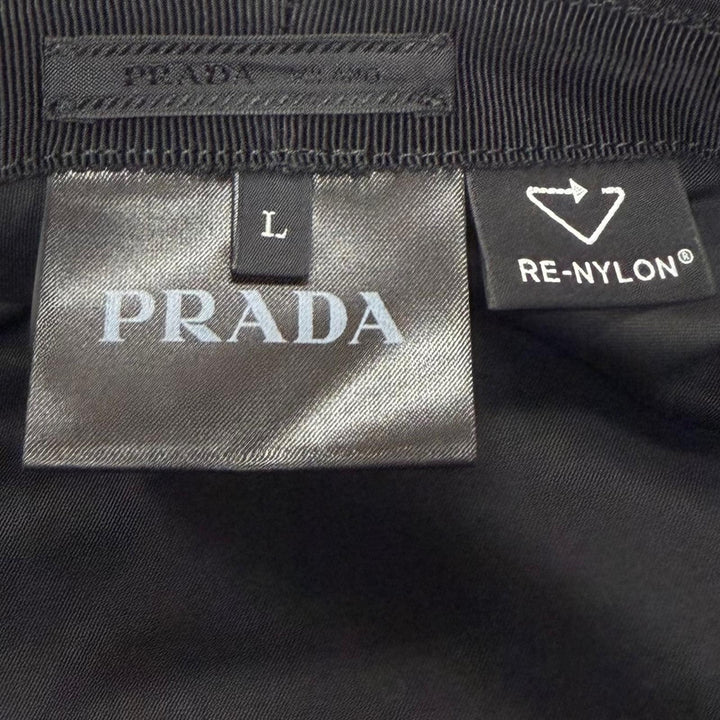 極美品▼PRADA プラダ 2025年製 2HC137 Re-Nylon トライアングルロゴ 三角プレート 帽子 バケットハットブラック L 伊製 正規品 メンズ