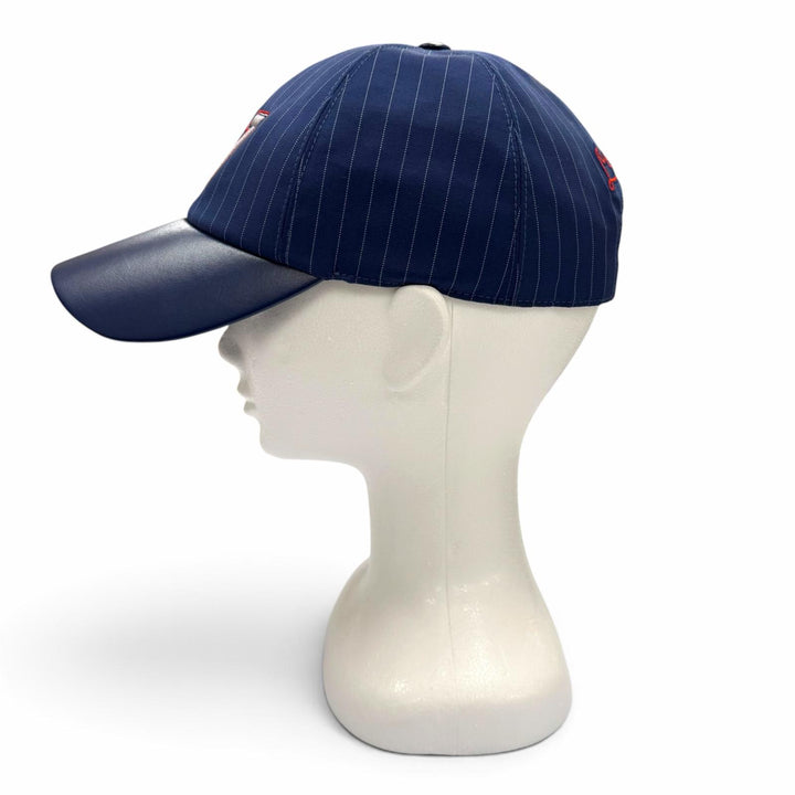 極美品▼LOUIS VUITTON ルイヴィトン M7007L LVバーシティ レザー使い ストライプ柄 帽子 ベースボールキャップ ネイビー 伊製 メンズ