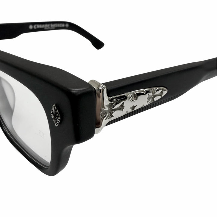 美品□CHROME HEARTS クロムハーツ CRYPDIC 一部SV925 CHクロス メガネ 眼鏡 アイウェア ブラック 51□22-145 度なし 重量54g メンズ