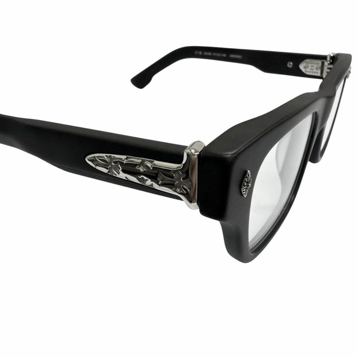 美品□CHROME HEARTS クロムハーツ CRYPDIC 一部SV925 CHクロス メガネ 眼鏡 アイウェア ブラック 51□22-145 度なし 重量54g メンズ