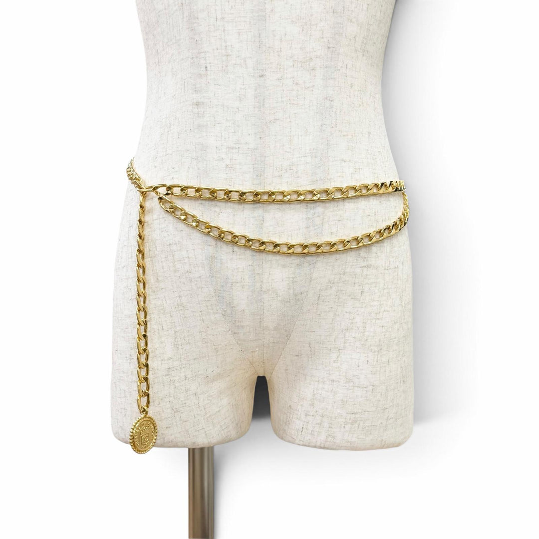 美品△CHANEL シャネル ヴィンテージ ココマーク ロゴ メダリオン チェーンベルト アクセサリー ゴールド レディース オススメ◎