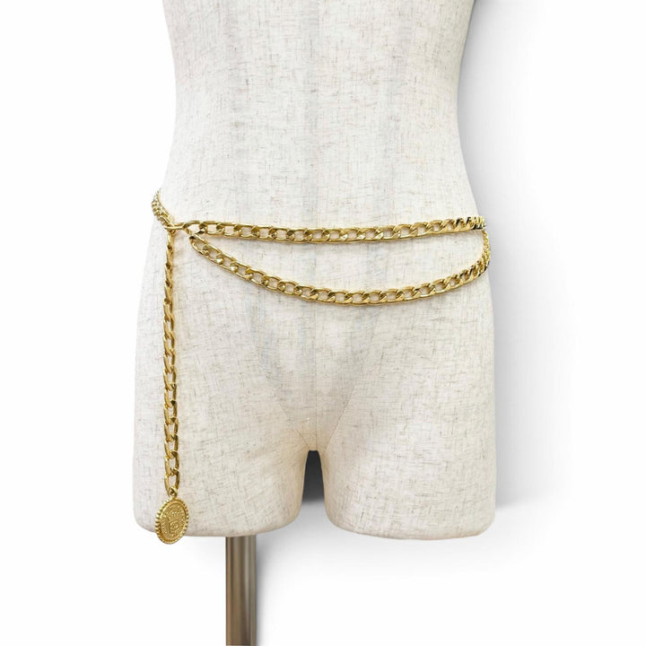 美品△CHANEL シャネル ヴィンテージ ココマーク ロゴ メダリオン チェーンベルト アクセサリー ゴールド レディース オススメ◎