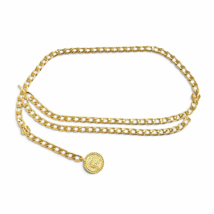 美品△CHANEL シャネル ヴィンテージ ココマーク ロゴ メダリオン チェーンベルト アクセサリー ゴールド レディース オススメ◎