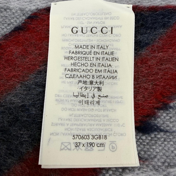 極美品☆GUCCI グッチ 570603 ウール アルパカ GG柄 ウェブライン フリンジ付 マフラー グレー 37×190cm イタリア製 正規品 レディース