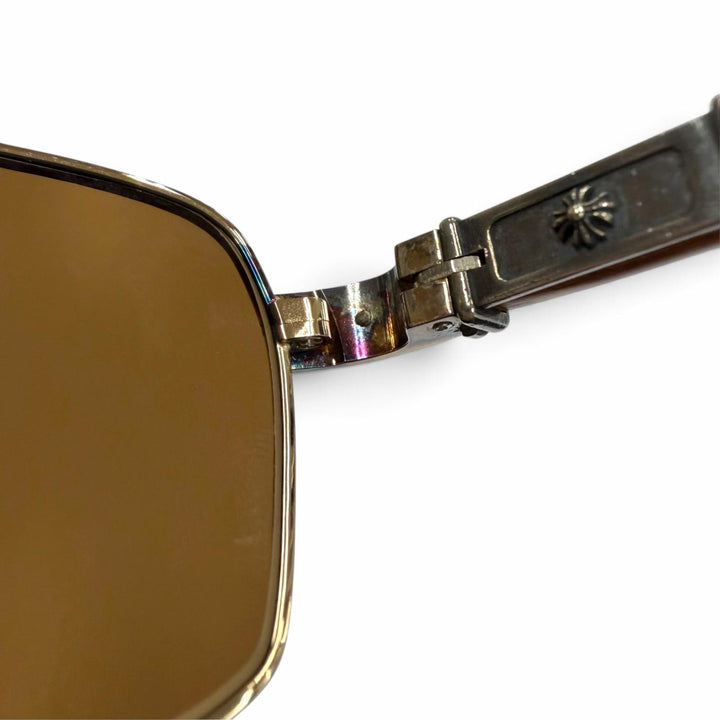 美品▼CHROME HEARTS クロムハーツ THE BEAST 3 925 ウッドテンプル アイウェア サングラス ゴールド ブラウン 度なし 重量39.09g メンズ