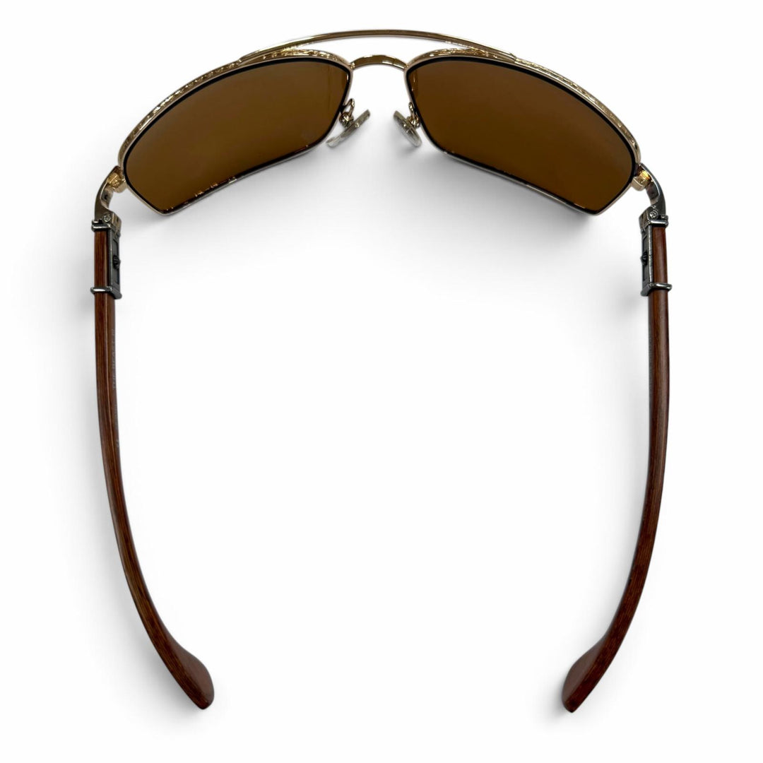 美品▼CHROME HEARTS クロムハーツ THE BEAST 3 925 ウッドテンプル アイウェア サングラス ゴールド ブラウン 度なし 重量39.09g メンズ