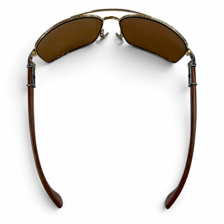 美品▼CHROME HEARTS クロムハーツ THE BEAST 3 925 ウッドテンプル アイウェア サングラス ゴールド ブラウン 度なし 重量39.09g メンズ