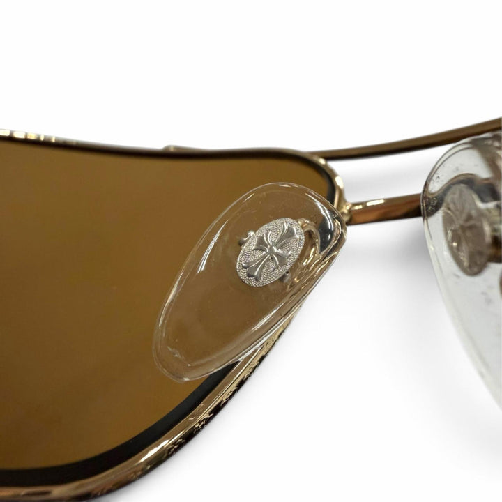 美品▼CHROME HEARTS クロムハーツ THE BEAST 3 925 ウッドテンプル アイウェア サングラス ゴールド ブラウン 度なし 重量39.09g メンズ