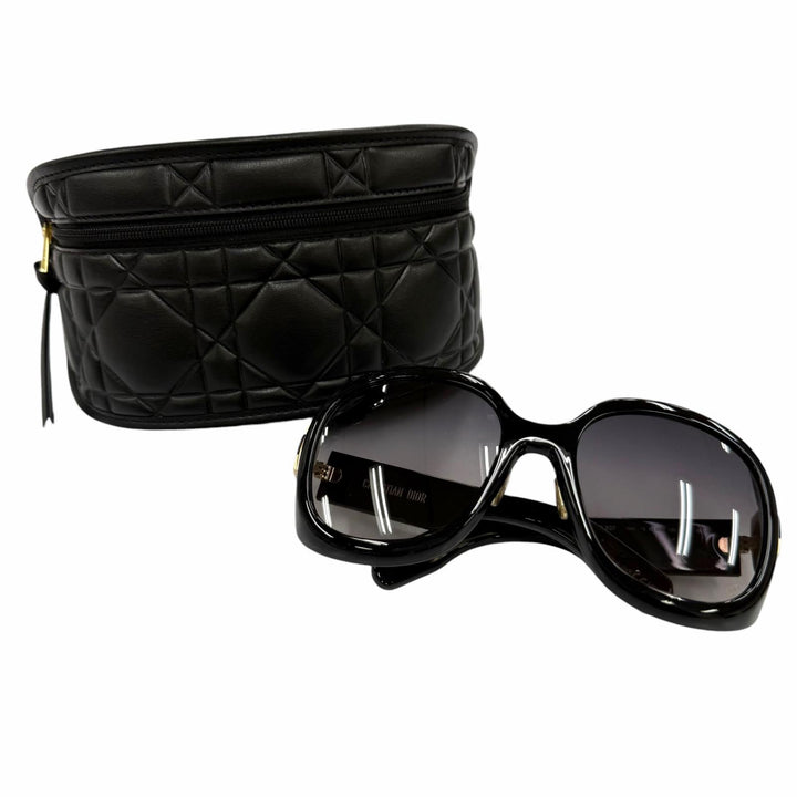 極美品☆Christian Dior クリスチャンディオール カナージュフレーム CDロゴ サングラス ブラック ゴールド 56□20 120 デモレンズ 伊製