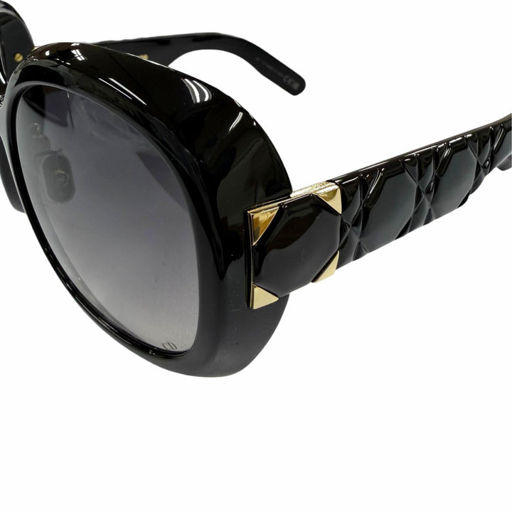 極美品☆Christian Dior クリスチャンディオール カナージュフレーム CDロゴ サングラス ブラック ゴールド 56□20 120 デモレンズ 伊製