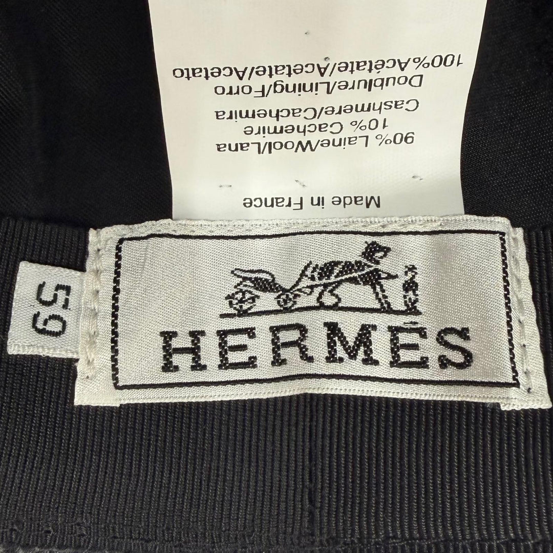 極美品▼HERMES エルメス ウール カシミヤ ヘリンボーン柄 Hロゴ刺繍 中折れ帽子 ハット グレー 59 フランス製 正規品 メンズ 箱付き