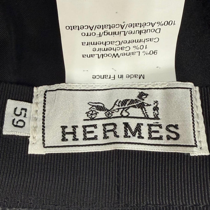 極美品▼HERMES エルメス ウール カシミヤ ヘリンボーン柄 Hロゴ刺繍 中折れ帽子 ハット グレー 59 フランス製 正規品 メンズ 箱付き