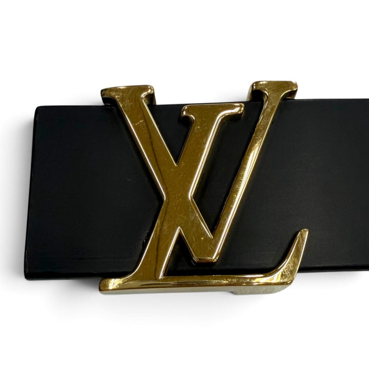 美品▼LOUIS VUITTON ルイヴィトン M6901V サンチュール イニシャル LV レザーベルト ブラック ゴールド金具 85/34 スペイン製 箱付き
