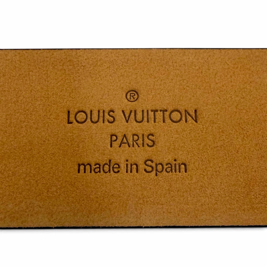 美品▼LOUIS VUITTON ルイヴィトン M6901V サンチュール イニシャル LV レザーベルト ブラック ゴールド金具 85/34 スペイン製 箱付き