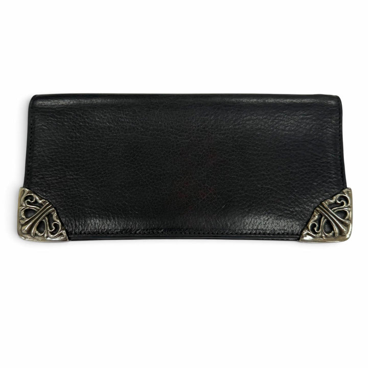美品▼CHROME HEARTS クロムハーツ LNG SNGL FLD TIPS シングルフォールドウォレット レザー 925 二つ折り 長財布 ブラック シルバー 箱付