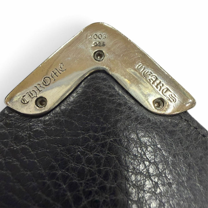 美品▼CHROME HEARTS クロムハーツ LNG SNGL FLD TIPS シングルフォールドウォレット レザー 925 二つ折り 長財布 ブラック シルバー 箱付