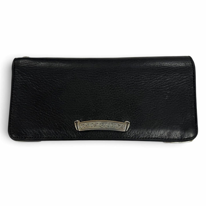 美品▼CHROME HEARTS クロムハーツ LNG SNGL FLD TIPS シングルフォールドウォレット レザー 925 二つ折り 長財布 ブラック シルバー 箱付