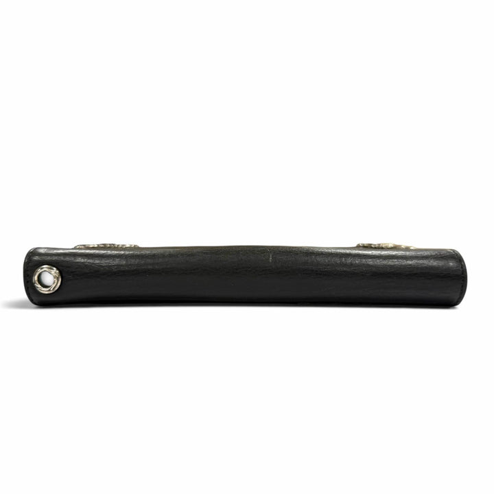 美品▼CHROME HEARTS クロムハーツ LNG SNGL FLD TIPS シングルフォールドウォレット レザー 925 二つ折り 長財布 ブラック シルバー 箱付