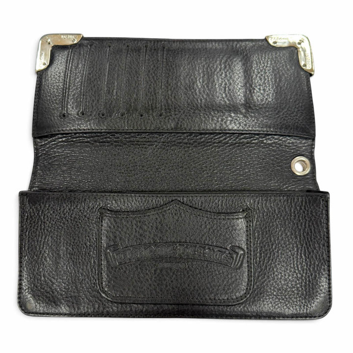 美品▼CHROME HEARTS クロムハーツ LNG SNGL FLD TIPS シングルフォールドウォレット レザー 925 二つ折り 長財布 ブラック シルバー 箱付