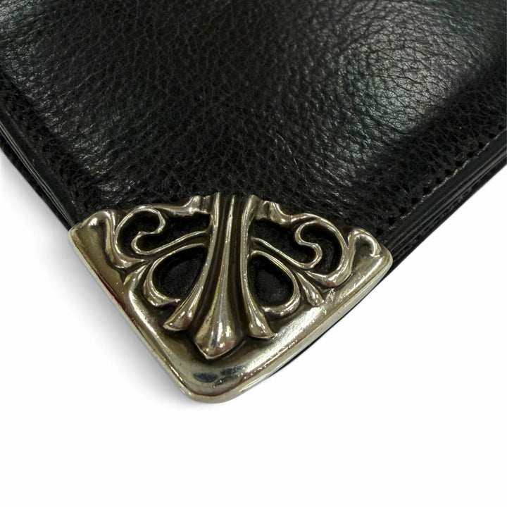 美品▼CHROME HEARTS クロムハーツ LNG SNGL FLD TIPS シングルフォールドウォレット レザー 925 二つ折り 長財布 ブラック シルバー 箱付