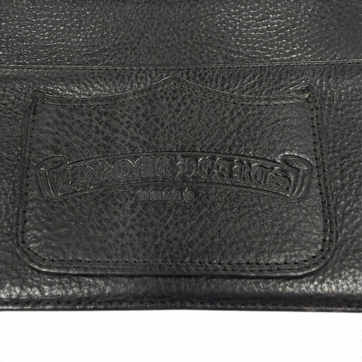 美品▼CHROME HEARTS クロムハーツ LNG SNGL FLD TIPS シングルフォールドウォレット レザー 925 二つ折り 長財布 ブラック シルバー 箱付