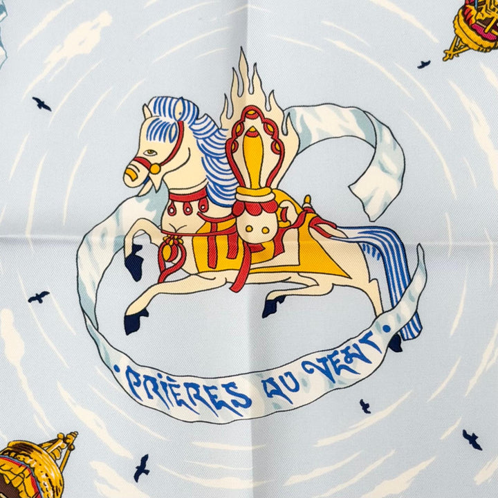 極美品△HERMES エルメス PRIERES AU VENT 風の中の祈り シルク100％ カレ90 スカーフ レッド系 マルチカラー フランス製 レディース