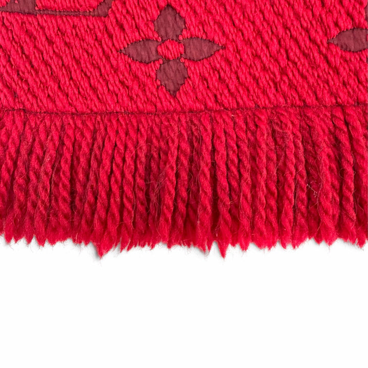 美品△LOUIS VUITTON ルイヴィトン 413287 エシャルプ ロゴマニア ウール シルク ルビー モノグラム フリンジ マフラー 伊製 レディース