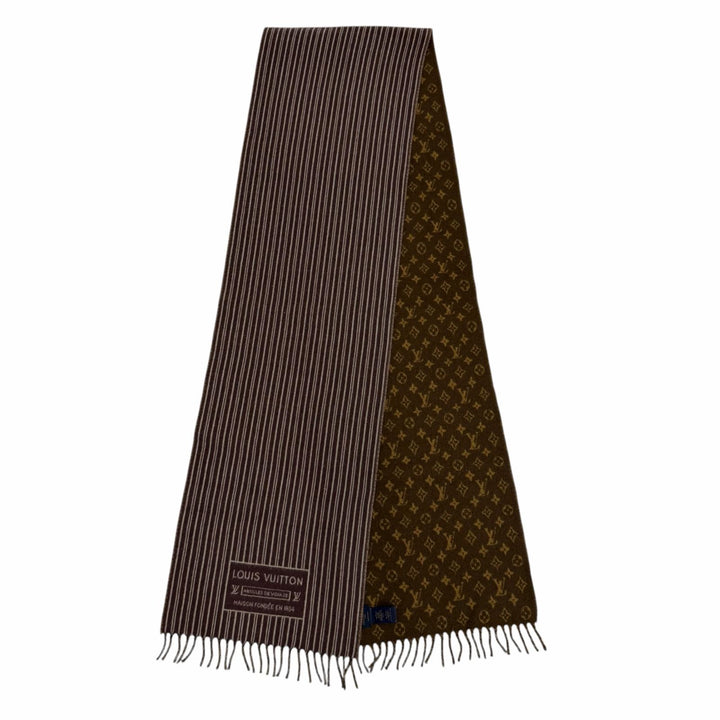 極美品☆LOUIS VUITTON ルイヴィトン 2025年製 M96732 マイ ネヴァーフル カシミヤ混 モノグラム フリンジ付 マフラー ブラウン 正規品